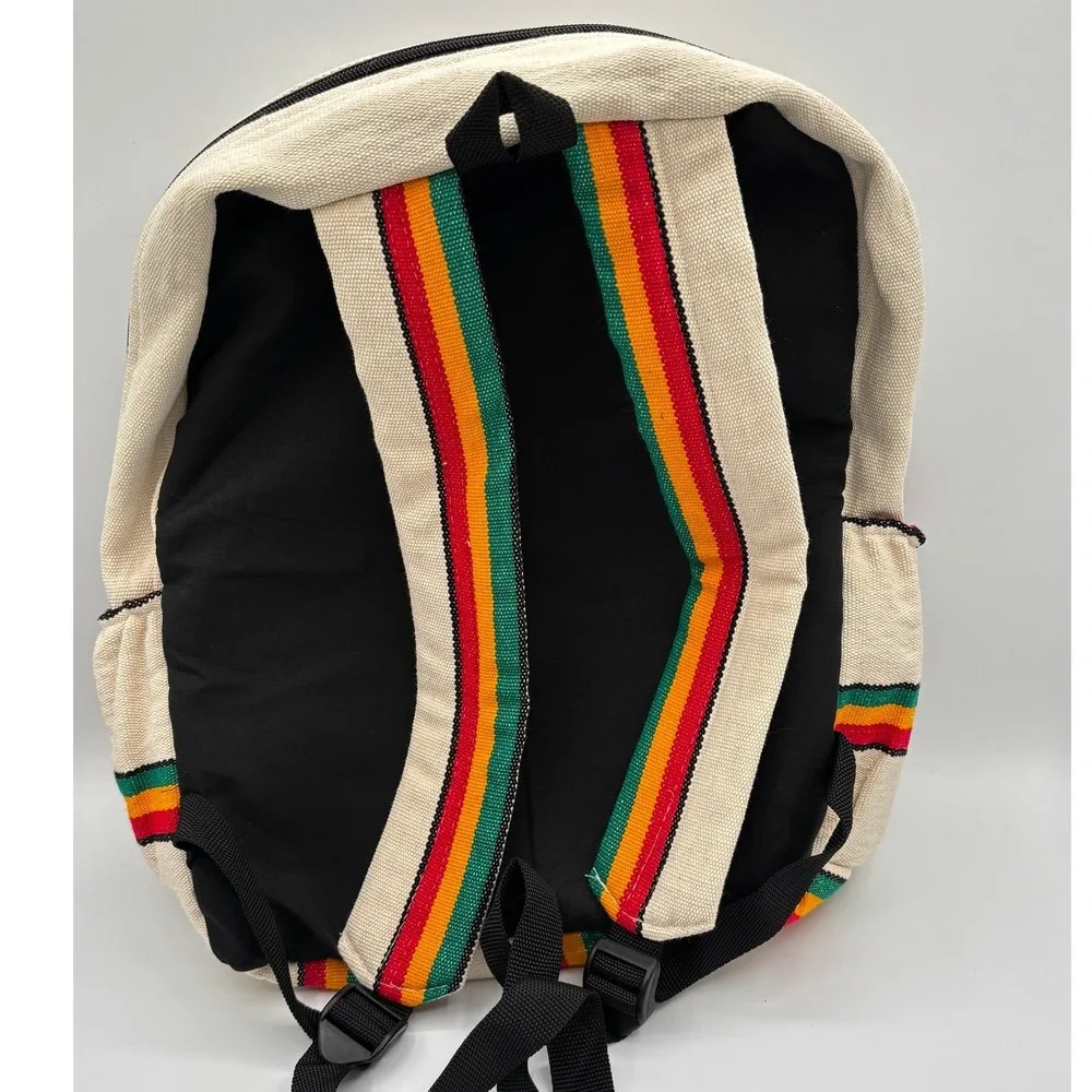Bob Marley Bahamas Rasta Stripe Canvas Backpack No Woman No Cry Reggae Bag